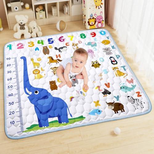 Aolso Tappeto da Gioco per Bambini, 127 x 127cm Tappeto Per Bambini e Neonati Reversibile,Tappeto Gioco Neonato Per la Camera del Bambino o della Bambina-Elefante