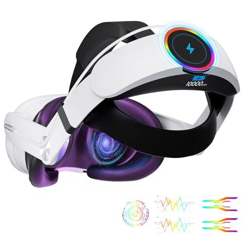 GEEKERA Headstrap Compatibile con Meta-Quest 3/Q3S, Fascia per la Testa RGB con Batteria da 10000 mAh, Regolabile e Ricaricabile Rapidamente, Accessorio VR, Tempo di Gioco Prolungato di 4 ore