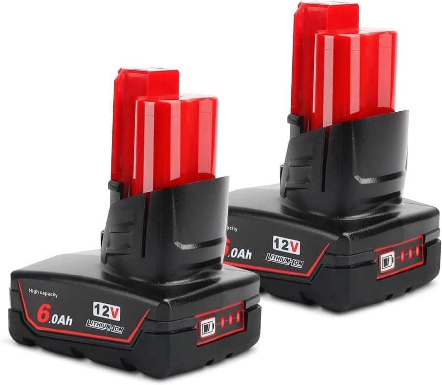 Powarobor 2 Pack M12B6 12V 6.0Ah Batteria di ricambio agli ioni di litio Compatibile con Milwaukee M12 12Volt Power Tools Batterie con indicatore LED 48-11-2460