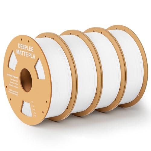 DEEPLEE Filamento Matte PLA 1,75 mm, Opaco PLA Filamenti per Stampante 3D con Precisione Dimensionale +/- 0,02 mm, per la Maggior parte delle Stampanti 3D FDM, 4KG(1kg/bobina) Bianco