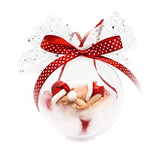 Pallina di Natale - Sfera trasparente con bimbo babbo Natale su una nuvola