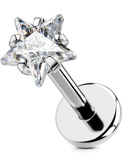 OUFER Body Piercing Titanium 18G/16G Labret Studs Lip Stud Medusa Piercing Threadless Labret Bars Push in Cartilage Helix Tragus Piercing Jewellery Flat Back Earring 6mm 8mm for Women Men