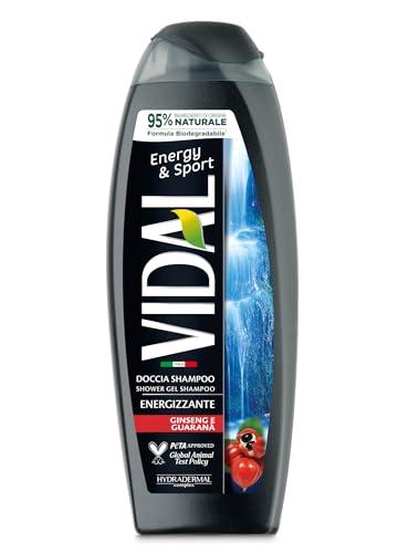 Vidal - Docciaschiuma Energy & Sport, Formula Energizzante, con estratti di Ginseng e Guaranà, Dermatologicamente Testato, 250ml