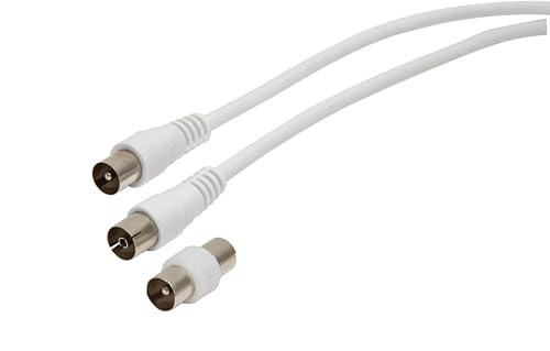 NVS Prolunga cavo antenna coassiale schermato spina presa con adattatore maschio maschio IEC 9,5 mm lunghezza 3 mt bianco