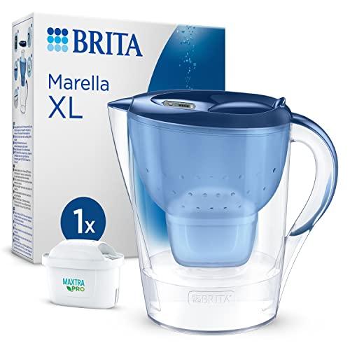 BRITA Caraffa filtrante Marella XL blu (3,5 l), incl. 1 cartuccia MAXTRA PRO All-in-1, caraffa grande con LTI digitale e coperchio a scatto - ora in confezione sostenibile Smart Box
