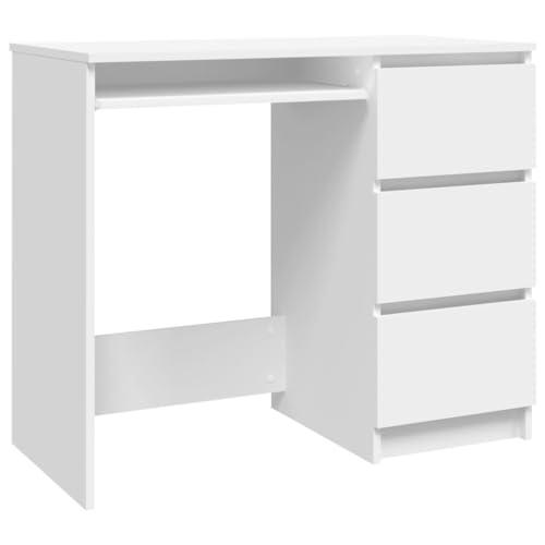 vidaXL Scrivania a 3 cassetti in materiale derivato dal legno, 90 x 45 x 76 cm, colore: Bianco