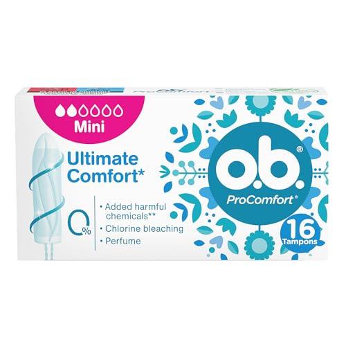 o.b. Assorbenti Interni ProComfort Mini, Assorbenti facili da applicare e rimuovere ideali per flusso leggero e primo utilizzo, Tamponi interni con trama assorbente, 1 confezione da 16 pezzi