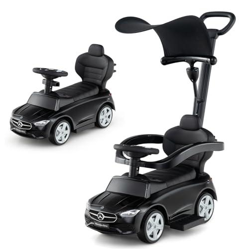 COSTWAY 3 in 1 Auto a Spinta, Mercedes-Benz Macchina Cavalcabile, con Schienale Regolabile Suono Barra di Spinta e Tettuccio, per Bambini 18-36 Mesi (Nero)