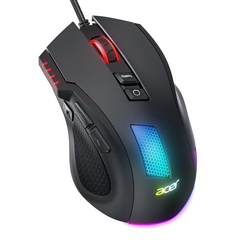 acer Mouse Gaming Cablato per PC, Sensore da 12800 DPI, 8 Pulsanti Programmabili con Tasti Laterali, Pulsante di Fuoco Programmabile con Macro, RGB Personalizzabile, Mouse da Gioco per MOBA/FPS