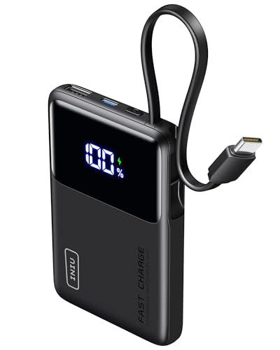 INIU 45W Power Bank, 10000mAh Ricarica Rapida Powerbank con Cavo USB C Integrati, USB C In&Out PD3.0 QC4.0 Caricatore Portatile per iPhone 16 15 14 13 12 Pro Xiaomi Samsung Huawei iPad Pro etc
