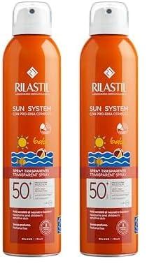 Rilastil Sun System Baby Transparent Spray SPF50+, Spray Corpo Bambini Trasparente, Previene Scottature, Macchie ed Eritemi, Pelli Delicate, Resistente all' Acqua, Senza Profumo, 200ml