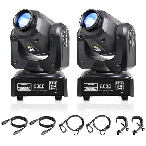2Pack Teste Mobili dj Spot Led Luci Discoteca a Ritmo di Musica, Disco Lights Dmx512 con 8 Gobos e 8 colori Lampade da Discoteca Attivata dal Suono, Luci Led Discoteca Rotante Teste Mobili Luci dj