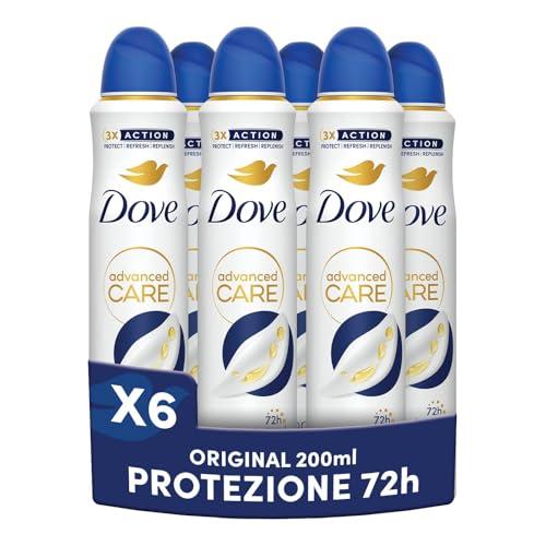Dove Deodorante Spray Advanced Care Original, con Formula Idratante e Delicata sulla Pelle, Senza Alcol, Pelle Asciutta Fino a 72 Ore, Deodorante Uomo e Donna, 6 Pezzi da 200ml