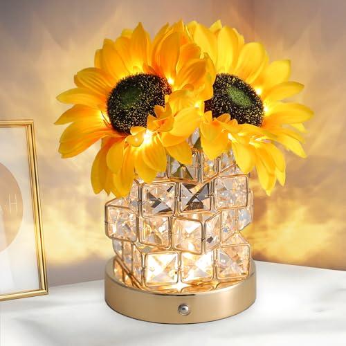 JHXLAMP Lampada touch a forma di fiore di girasole, lampada da tavolo senza fili ricaricabile, 3 colori, dimmerabile,regalo per la mamma per San Valentino, festa della mamma (Yellow Sunflowers-MF)