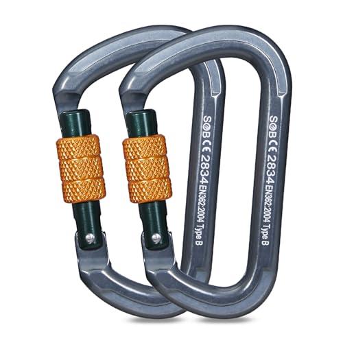 Moschettone da Arrampicata, Moschettoni per Servizio Pesante con Cancello a Vite Moschettoni per Arrampicata, Doppia, Campeggio Altalena Amache (28KN 2Pack)