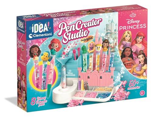 Clementoni Idea - Laboratorio delle Penne Disney Princess, Kit Creativo per Bambini 6+ Anni, con 50+ Accessori e 8 Penne Personalizzabili, Lingua Italiana, 18202
