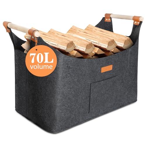 Borsa In Feltro Per Legna Da Ardere 55 x 32 x 40 cm 70L, Cestino in legno di feltro,Per lo Stoccaggio Della Legna Da Ardere In Interni, Cesto in legno, Può contenere giornali,vestiti,giocattoli,ecc