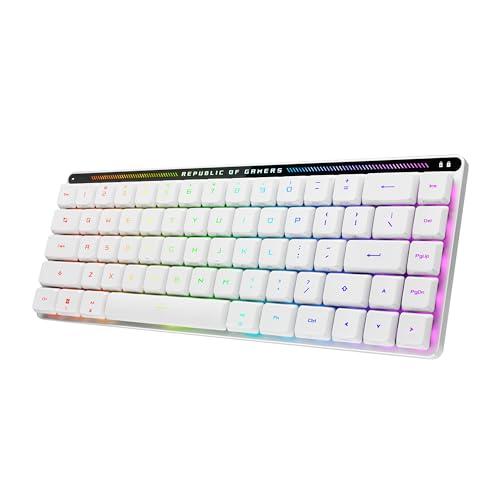 ASUS ROG Falchion RX Low Profile, Tastiera Wireless da Gaming, Illuminazione RGB, Switch Ottici ROG RX Red e Blue, Bluetooth 5.1 e 2.4GHz, Tre Dispositivi Contemporaneamente, Layout Italiano, Bianco