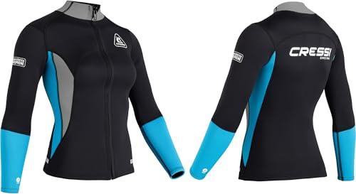 Cressi Guardian Lady Neoprene Jacket Black/Aquamarine 2mm S/2 - Giacca Donna in Neoprene Bifoderato 2mm, per Nuoto, Snorkeling, SUP, Surf, Kayak e Altri Sport Acquatici, Nero/Acquamarina, S/2