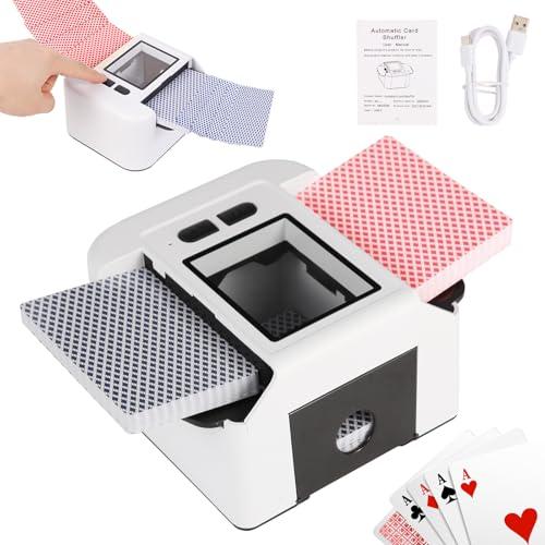 Buldoospok Ricaricabile Mischia Carte Automatico per Poker Uno Skip-Bo Texas Hold'em Game Carte, Mescolatore Carte da Gioco Elettrico per 1-2 Mazzi, Mescolatore di Carte Silenzioso & Ricarica USB