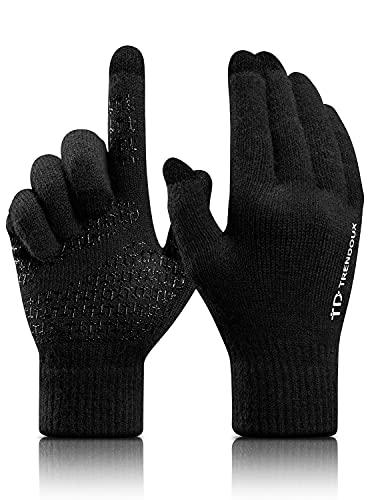 TRENDOUX Guanti Termici Uomo Invernali Donna,Mtb Ciclismo Bici Pile Riscaldati Palestra Alpinismo Sportivi Running Snowboard Sottili Scooter Guida Lana Lavoro Sottili Scooter Touch Screen - Nero XL