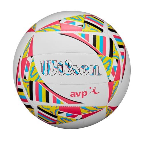 Wilson Pallone da pallavolo AVP Movement, on Camera d'Aria Con Blocco a Pressione, Rivestimento In TPU Sostenibile e Strato di Schiuma, Colore: Bianco/Rosa/Giallo, Taglia Ufficiale