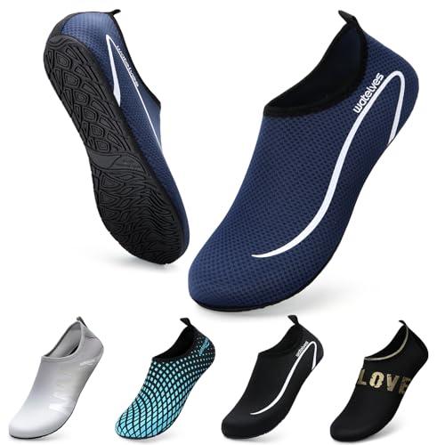WateLves Scarpe da Scoglio Scarpette Donna Uomo Asciugatura Rapida Super Leggere Antiscivolo per Spiaggia e Snorkeling Unisex Linie Dunkelblaue 42/43