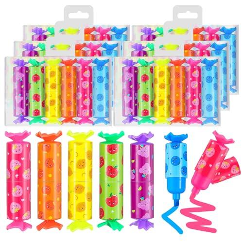 YSWOVUO 36 Pezzi Mini Evidenziatori Regalini Fine Festa Compleanno Bambini, Evidenziatori Mini con 6 Colori, Forma Caramella Evidenziatori Bambina per Scuola Regalo Gadget