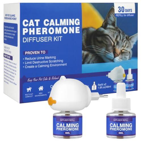 Aomig Calmante per Gattiper Antistress, 2 x Ricariche da 48 ml, Diffusore Calmante Gatti, Diffusore Feromoni per Gatti, Feromoni per Gatti