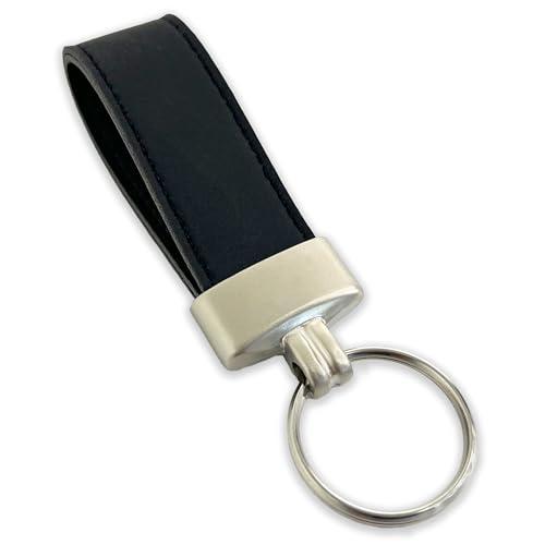 pubblimania Portachiavi in ecopelle nero elegante con anello Made in Italy. Utile per chiavi di casa, auto, moto, cancello. Leggero, resistente dal design minimal (Portachiavi Nero)
