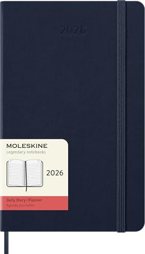 Moleskine Daily Planner, Agenda Giornaliera 2026 12 Mesi, Con Copertina Rigida e Chiusura Elastica, Formato Large 13 x 21 cm Colore Blu