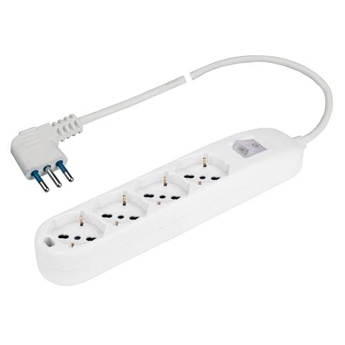 POLY POOL - PP2550 Ciabatta Multipresa Elettrica Sostenibile Plastica Riciclata 250V 4 Prese Bivalenti Pluristandard P40 - Spina Salvaspazio Grande 16A 2P+T - Multipresa Bianca Cavo 1,5m