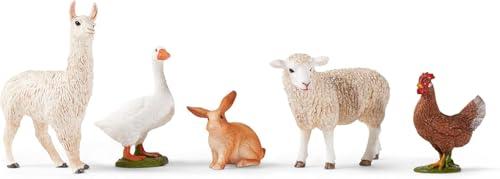 SCHLEICH FARM WORLD | Set animali della fattoria 77536 con coniglio, oca, gallina, pecora e lama | giocattolo da fattoria dai 3 anni | set dettagliato da 5 pezzi | esclusiva Amazon