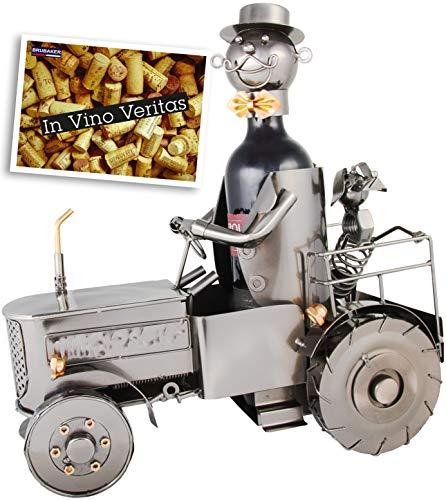 Brubaker Portabottiglie con trattore, autista e cane - oggetto decorativo  Trecker Schlepper in metallo - supporto per bottiglia con biglietto di  auguri per il vino