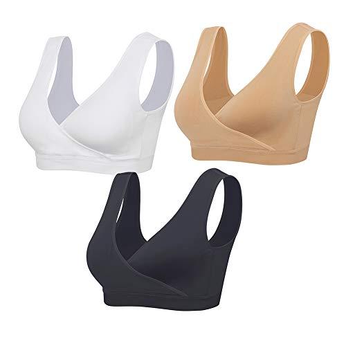Lemef Reggiseni per Allattamento al Seno Senza Fili, Confezione da 3 Nero & Beige & Bianco L