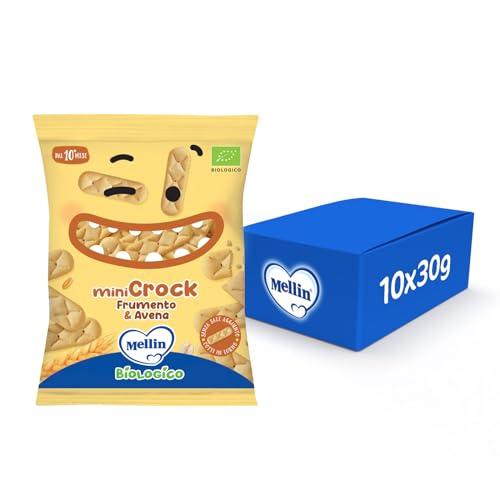 Mellin - MiniCrock Frumento e Avena - Snack Biologico, per Bambini dal 10° Mese Compiuto - 10 Confezioni da 30 grammi (Totale 300gr)