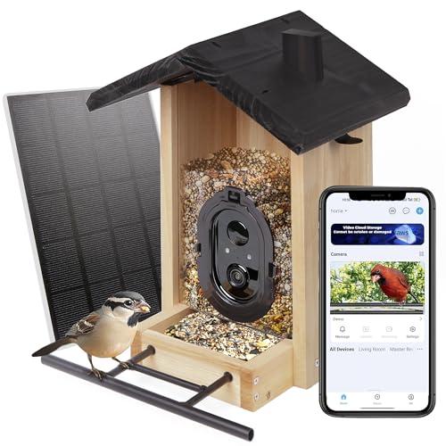 Origem Mangiatoia per Uccelli con Videocamera, Solare Telecamera Casetta Uccelli, Cattura Foto/Video di Uccelli Auto, Messaggio Video Sulla Conservazione a 30 Giorni, Regalo per Amanti Degli Uccelli