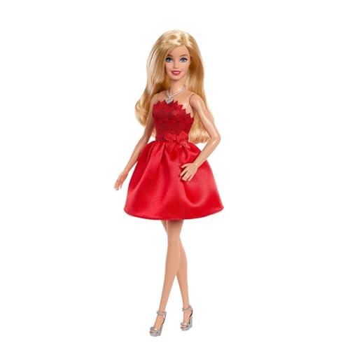 Barbie - Anniversario Mattel 80°, bambola bionda celebrativa in abito rosso rubino con scarpe e collana color argento, giocattolo per bambini e da collezione, 3+ anni, JGD25