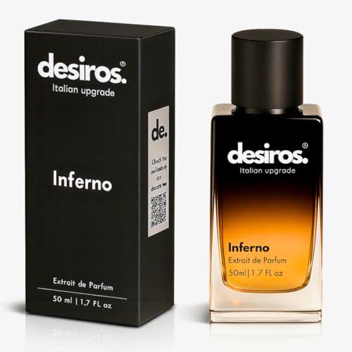 Desiros Inferno - Estratto di Profumo Uomo Italiano Seducente a Lunga Durata Intenso Elixir - Perfume di Marca - Parfum con Note Agrumate, Fresche, Legnose - 25% di Oli Essenziali - Regalo Uomo - 50ml