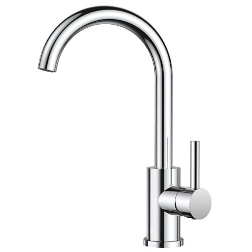 FORIOUS Rubinetto Lavello Cucina, Miscelatore Cucina Girevole a 360° Monocomando Acciaio Inox con 1 Foro, Cromo Lucido