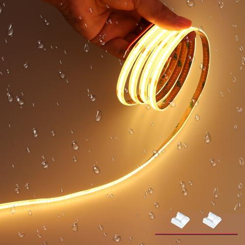 JOYLIT Striscia LED COB 24V Impermeabile 6 Metri Bianca Caldo 2700K, 320LEDs/M 4500LM Luminosità Senza Punti CRI 90+ Nastri LED, Flessibile Adesivo Decorazione Strisce LED (Alimentazione Non Inclusa)