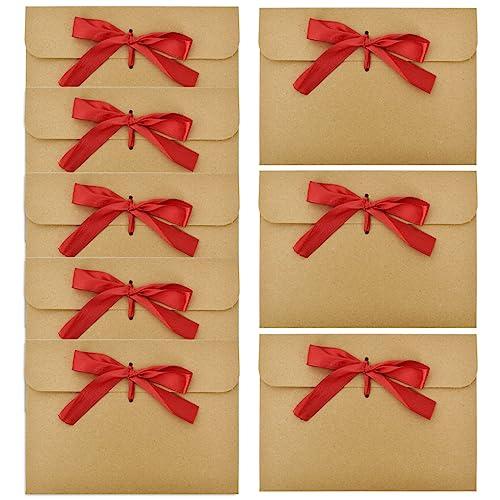 50 Pezzi Buste in Carta Kraft, Busta con Nastro, DIY Buste per Buoni Regalo in Stile Vintage, per Inviti Fatti a Mano, Cartoline, Biglietti di Auguri, Matrimonio, Compleanno (Borgogna Nastro)