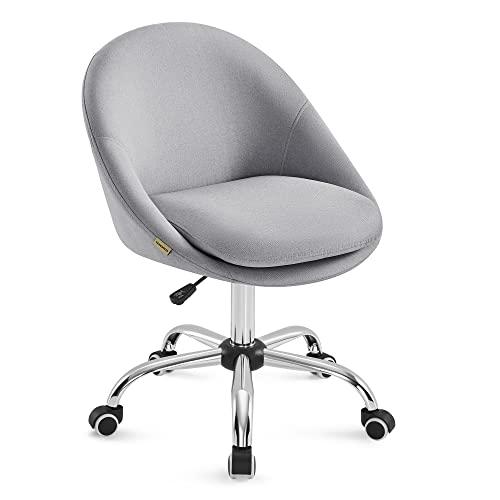 SONGMICS Sedia da Studio, Sedia Girevole di Cotone-lino, Poltrona da Scrivania Imbottita in Gommapiuma Regolabile in Altezza, Studio, Camera da Letto, Grigio Tortora OBG020G01