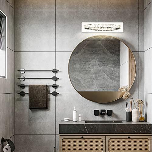 YHTlaeh Lampada da specchio a LED 15 W 1080 lumen 4000 K con cristalli IP44 impermeabile 230 V cromata (50cm, Cromo)