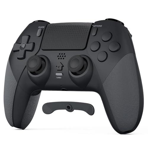 LATEC Controller per PS4 con Bluetooth, Controller Wireless PS4 con 2 Pulsanti Macro Programmabili, Sensore Giroscopico a 6 Assi, Doppia Vibrazione, Touchpad, Nero