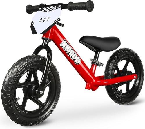 KRIDDO Bicicletta senza pedali 2 anni, Balance Bike età 18 mesi a 5 anni, 12 pollici bici senza pedali con targa personalizzabile (3 set di adesivi inclusi), regalo per 2-3 ragazzi ragazze, Rosso