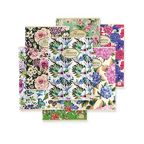 Pigna Nature Flowers 02298855M, Quaderno formato A4, Rigatura 5M, quadretti 5 mm per 2° e 3° elementare, Carta riciclata 80g/mq, Pacco da 10 Pezzi