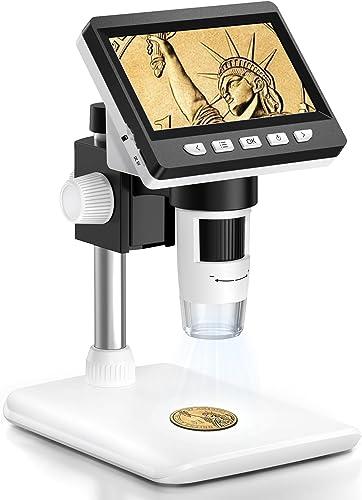 Microscopio Digitale, Microscopio Elettronico Portatile da 4,3 Pollici 1080P con 8 luci LED Regolabili, Microscopio USB 50-1000X per bambini/adulti, Vista PC, Compatibile Windows/MacOS