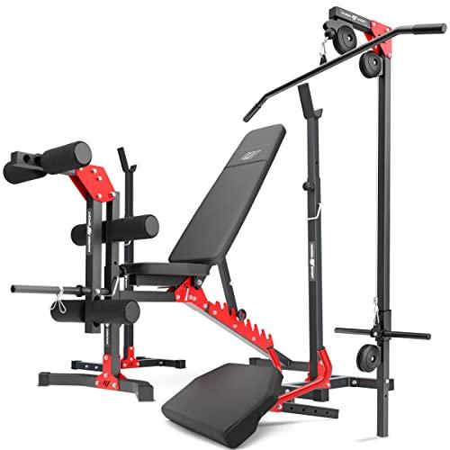 Marbo Sport Set MH25 | Panca Pesi MH-L115 + 2 Supporti per manubri MH-S201 + Trainer per Le Gambe MH-A102 + Stazione per LAT Pull MH-W104 + scrivania per Curl MH-A101 | Made in EU