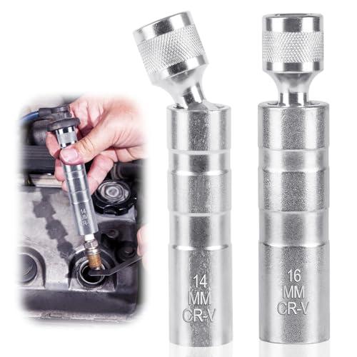 MXTIMWAN 2 Pezzi Chiave Candela 16mm/14mm, Universale Magnetica Chiave a Bussola, Parete Sottile 12 Punti 3/8 Pollici CR-V Presa per Candela Girevole, per Riparazione Dell'auto